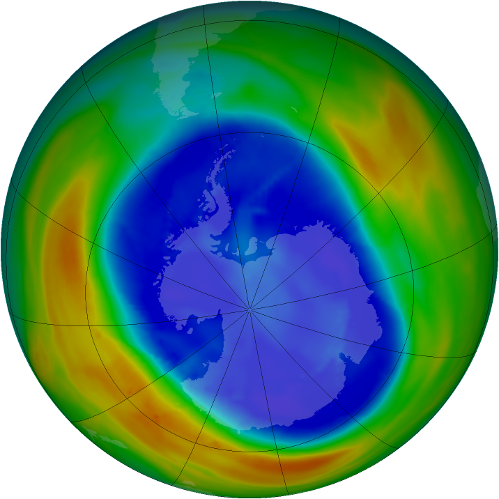 Antarctic ozone map for 31 August 2007